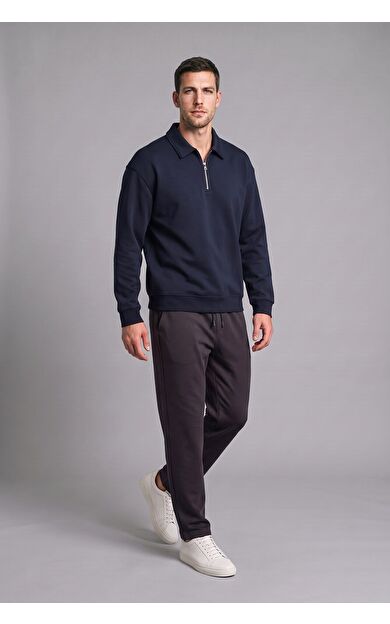 DeFacto Pamuklu Regular Fıt Polo Yaka Kalın Kumaş Sweatshirt