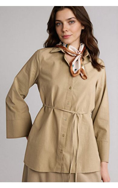 DeFacto Regular Fıt Flamlı Pamuk Uzun Kollu Tunik