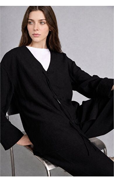 DeFacto Regular Fıt V Yaka Krinkıl Kumaş Kimono