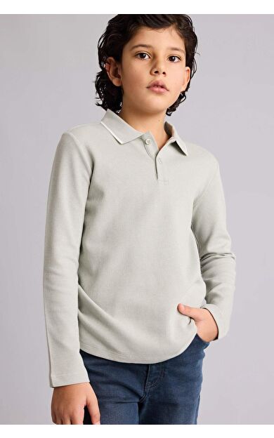 Regular Fıt Polo Yaka Waffle Uzun Kollu Polo Tişört Erkek Çocuk