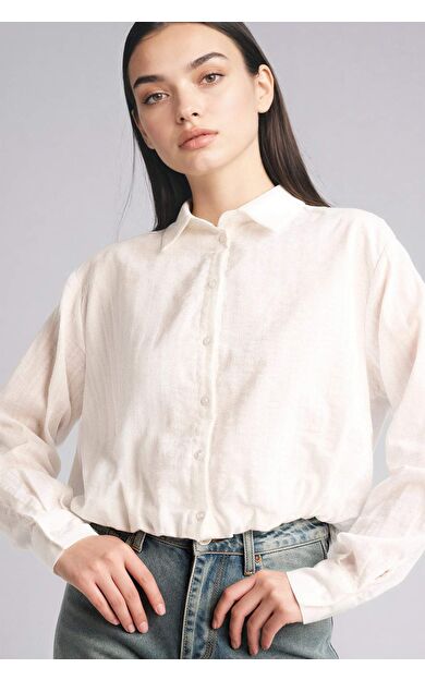 Oversıze Gömlek Yaka Pamuklu Uzun Kollu Gömlek