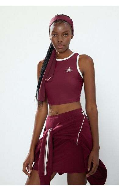 DeFacto Crop Top Baskılı Bisiklet Yaka Sporcu Atlet Bordo
