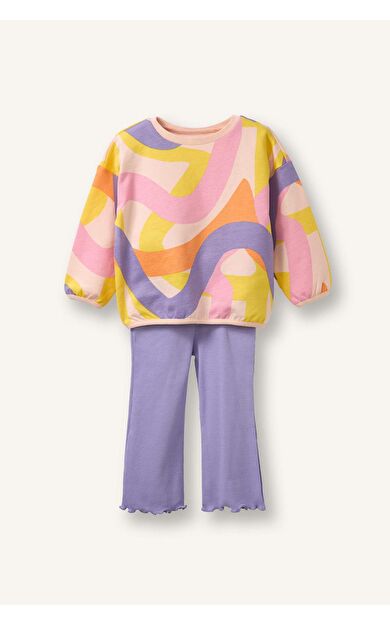 Basıc Düz Sweatshirt Kumaşı 2'li Takım Kız Bebek