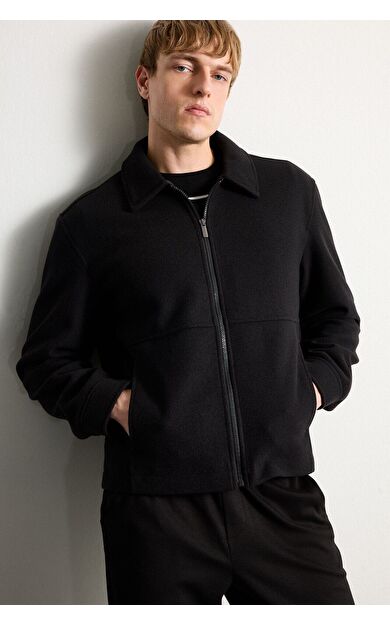 DeFacto Regular Fit Polo Yaka Astarlı Fermuarlı Kaşe Mont