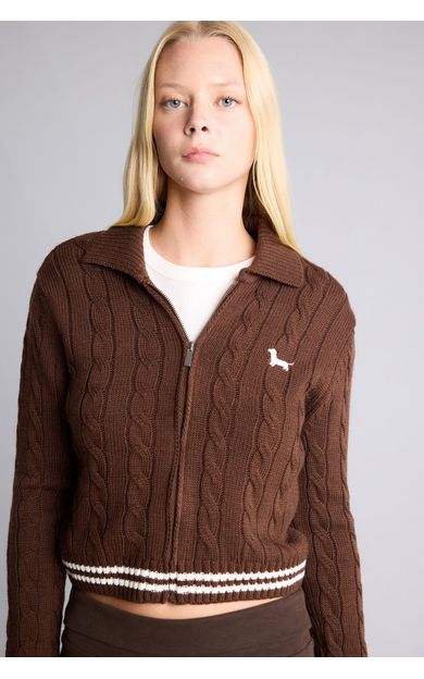 DeFacto Regular Fıt Polo Yaka Hırka Kahve H2148AX26AUBN450