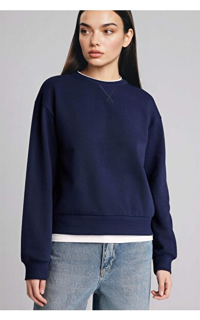 DeFacto Relax Fıt Basıc Düz Kalın Sweatshirt Kumaşı Sweatshirt