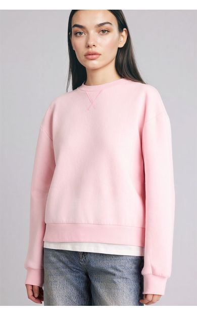 DeFacto Relax Fıt Basıc Düz Kalın Sweatshirt Kumaşı Sweatshirt Pembe