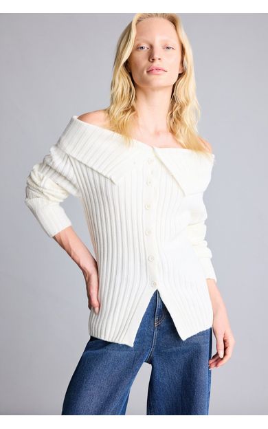 DeFacto Regular Fit Açık Omuz Fitilli Triko Basic Hırka Bej
