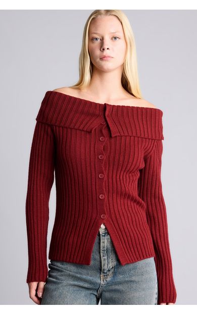 DeFacto Regular Fit Açık Omuz Fitilli Triko Basic Hırka Kırmızı