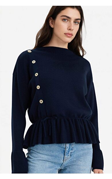 Regular Fıt Kayık Yaka Kazak