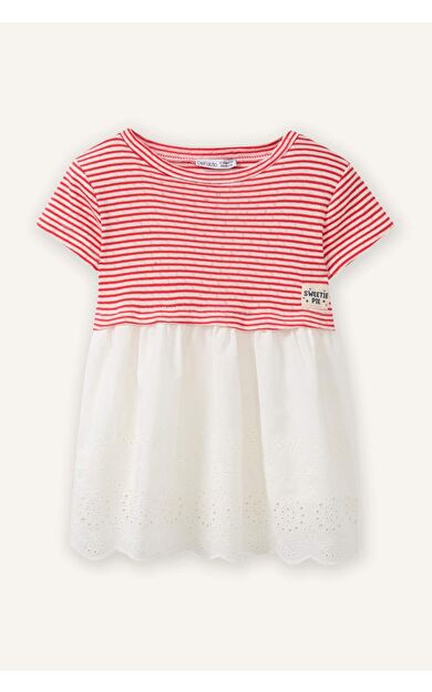Çizgili Kısa Kollu Elbise Kız Bebek