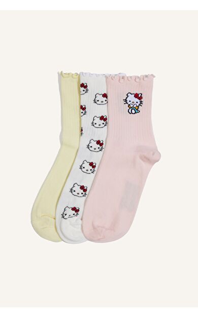 DeFacto Kadın Hello Kitty Fırfırlı 3'lü Pamuklu Uzun Çorap