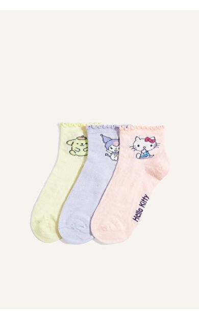 DeFacto Hello Kitty Fırfırlı 3'lü Pamuklu Soket Çorap Kız Çocuk
