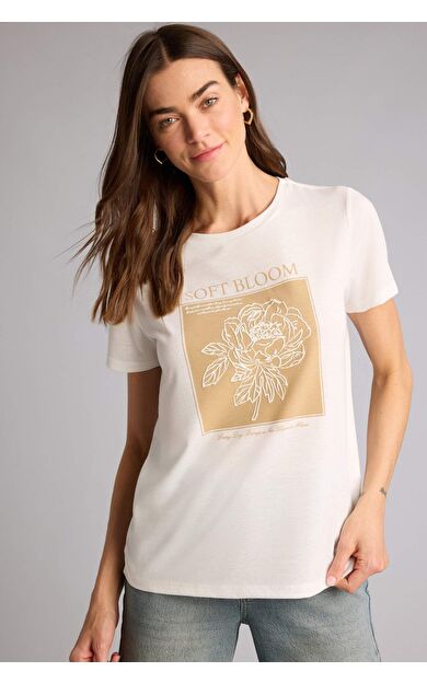 DeFacto Regular Fıt Bisiklet Yaka Çiçekli Kısa Kollu Tişört