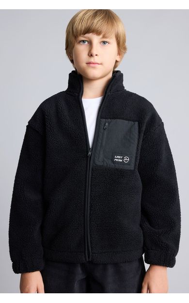DeFacto Dik Yaka Fermuarlı Cepli Pelüş Basic Sweatshirt Hırka Erkek Çocuk