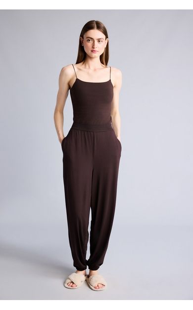 DeFacto Wıde Leg Çift Cepli Beli Lastikli Standart Boy Keten Karışımlı Pantolon Kahve H2418AX26SPBN341