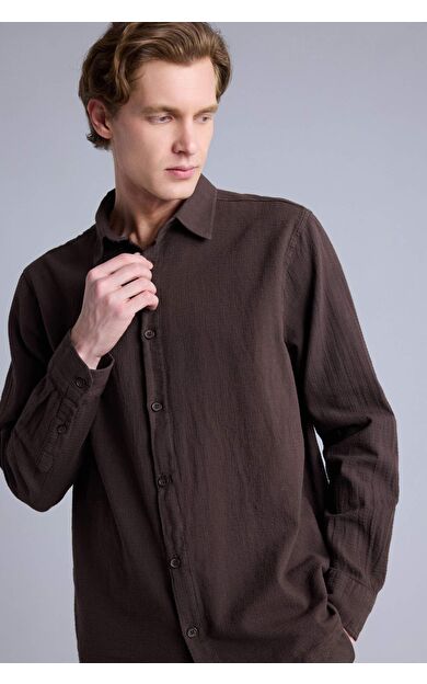 DeFacto Regular Fıt Gömlek Yaka Uzun Kollu Gömlek