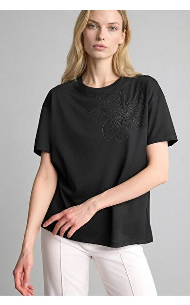 DeFacto Relax Fıt Bisiklet Yaka Nakış Baskı Baskılı Kısa Kollu Tişört