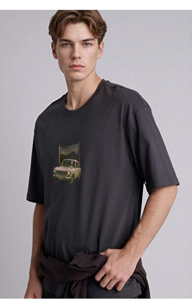 DeFacto Leonardo da Vıncı Boxy Fıt Slogan Desenli Kısa Kollu Tişört