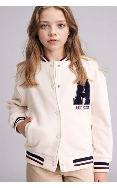 Slogan Baskılı Kalın Sweatshirt Kumaşı Hırka Kız Çocuk