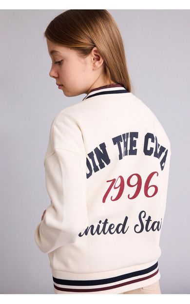 DeFacto Slogan Baskılı Kalın Sweatshirt Kumaşı Hırka Kız Çocuk