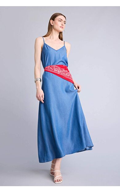 DeFacto Fashıon Fıt Tencel Açık İndigo Midi Elbise