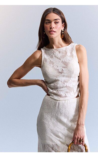 DeFacto Slım Fıt Kayık Yaka Dantel Atlet