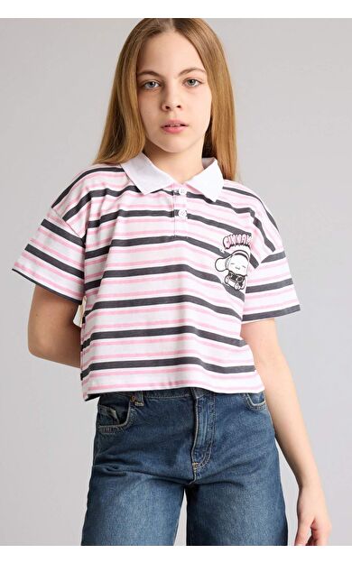 DeFacto Overshırt Fıt Polo Yaka Kısa Kollu Polo Tişört Kız Çocuk