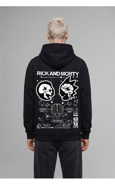 DeFacto Rick and Morty Boxy Fit Kapüşonlu Kanguru Cepli Baskılı Sweatshirt