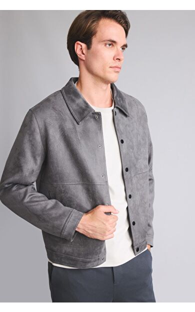 DeFacto Regular Fit Polo Yaka Çıtçıtlı Dikiş Detaylı Süet Mont