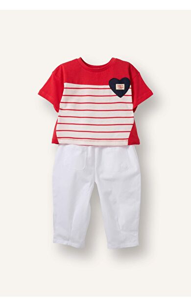 DeFacto Çizgili Tişört Pantolon 2'li Takım Kız Bebek