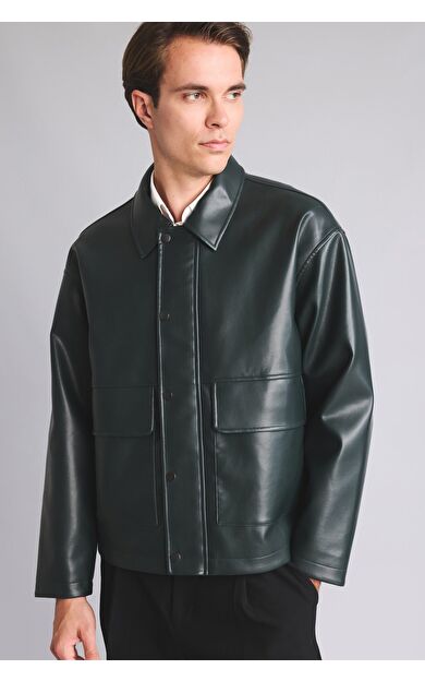 DeFacto Regular Fit Polo Yaka Çıtçıtlı Cepli Suni Deri Mont