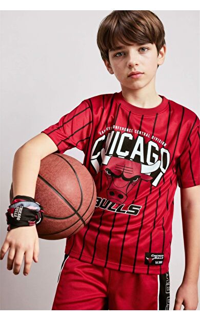 DeFacto NBA Chıcago Bulls New Regular Fıt Bisiklet Yaka Tül Kısa Kollu Tişört Erkek Çocuk