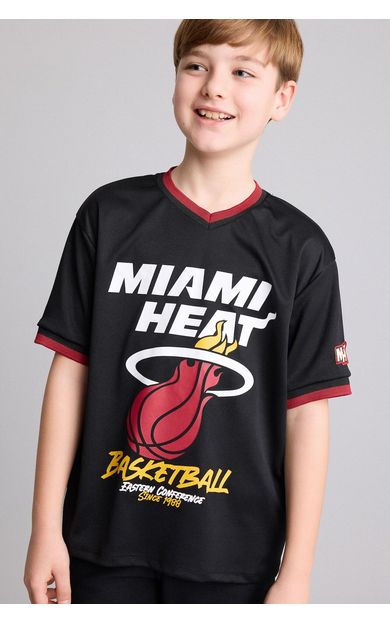 DeFacto NBA Mıamı Heat New Regular Fıt V Yaka Mesh Forma Kumaş Kısa Kollu Tişört Erkek Çocuk