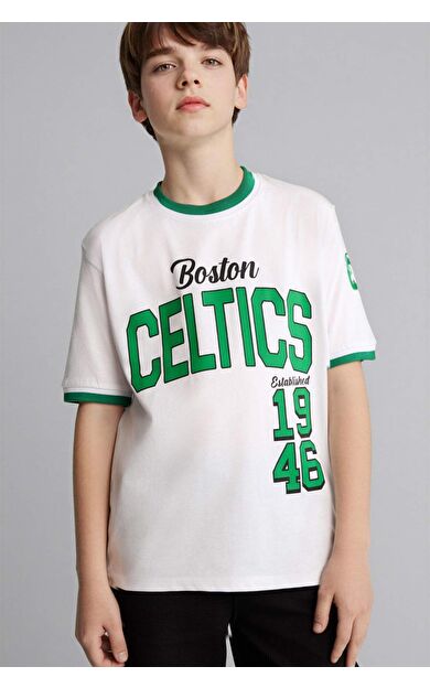 DeFacto NBA Boston Celtıcs New Regular Fıt Bisiklet Yaka Tül Kısa Kollu Tişört Erkek Çocuk