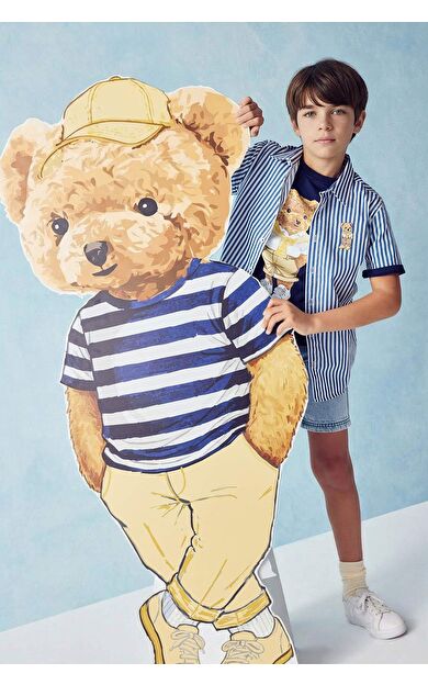 DeFacto Ayıcıklı Çizgili Poplin Gömlek Erkek Çocuk