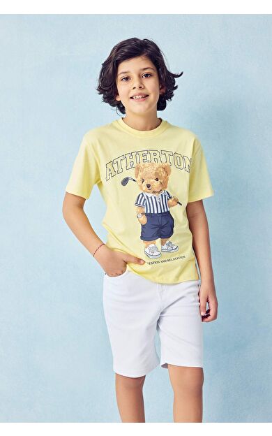 DeFacto Regular Fıt Bisiklet Yaka Ayı Baskılı Kısa Kollu Tişört Erkek Çocuk