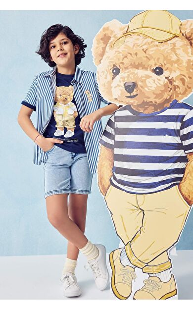 DeFacto Regular Fıt Bisiklet Yaka Ayı Baskılı Kısa Kollu Tişört Erkek Çocuk