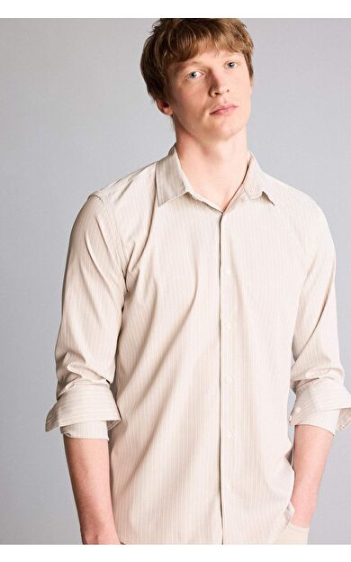 DeFacto Slım Fıt Gömlek Yaka Poplin Uzun Kollu Gömlek