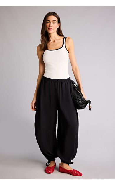 Balloon Fıt Beli Lastikli Düz Paça Modal Pantolon