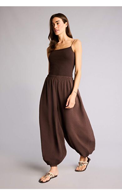 Balloon Fıt Beli Lastikli Düz Paça Modal Pantolon