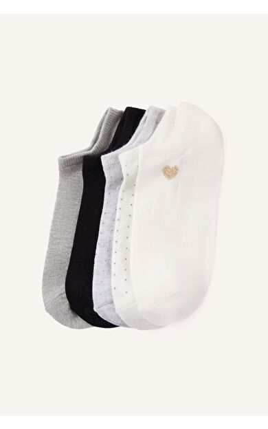 DeFacto Kadın Kalp Desenli Parıltılı 5'li Pamuklu Sneaker Çorap