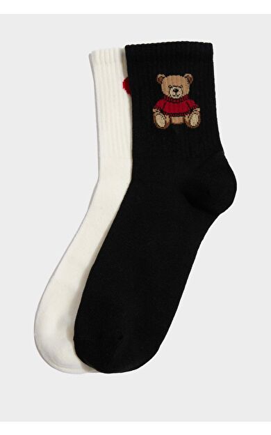 Kadın Ayıcıklı 2'li Pamuklu Uzun Çorap