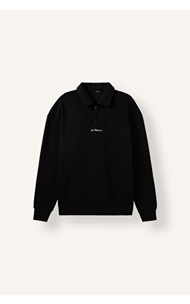 DeFacto Boxy Fit Basic Polo Yaka Uzun Kollu İşlemeli Sweatshirt