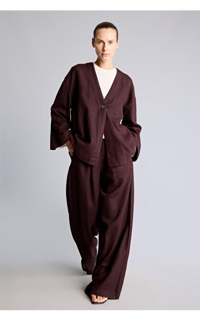DeFacto Regular Fit Geniş Paça Pileli Keten Pantolon