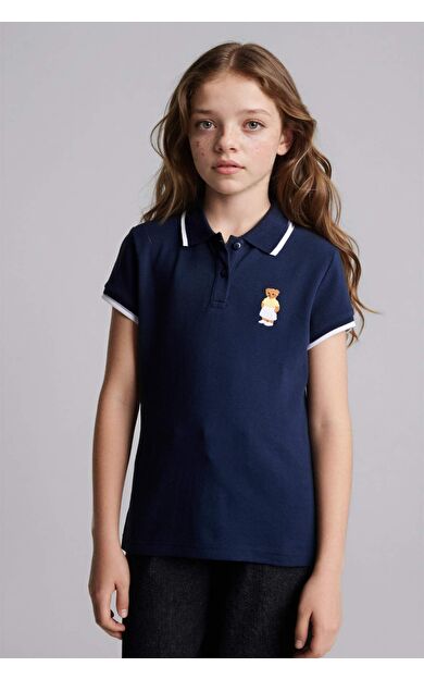 DeFacto Regular Fıt Polo Yaka Hayvan Desenli Pike Kısa Kollu Polo Tişört Kız Çocuk