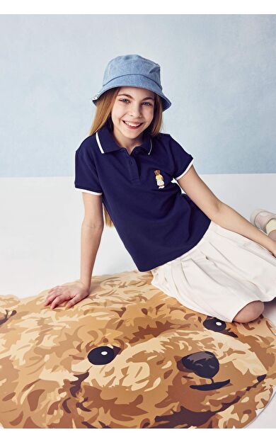 DeFacto Regular Fıt Polo Yaka Hayvan Desenli Pike Kısa Kollu Polo Tişört Kız Çocuk