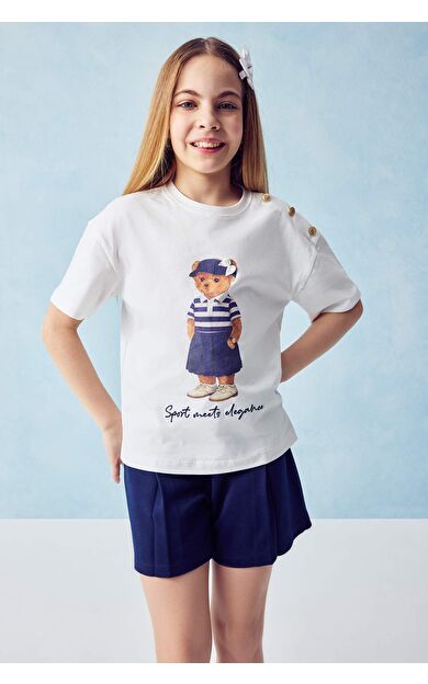 DeFacto Regular Fıt Bisiklet Yaka Hayvan Baskılı Kısa Kollu Tişört Kız Çocuk