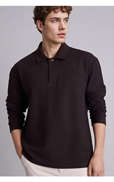 DeFacto Regular Fıt Polo Yaka Pike Sweatshirt