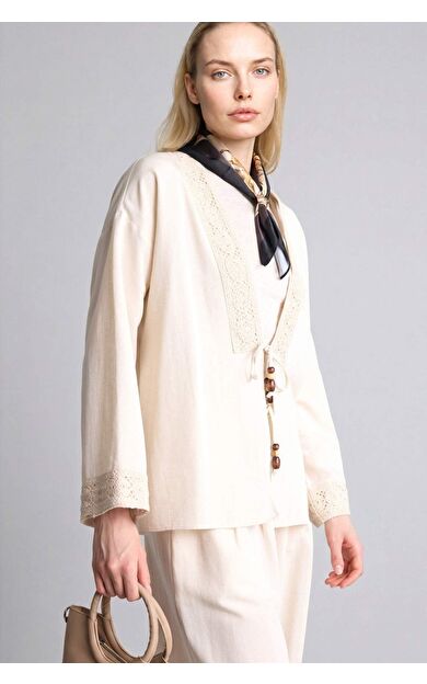 DeFacto Relax Fıt V Yaka Keten Karışımlı Uzun Kollu Gömlek